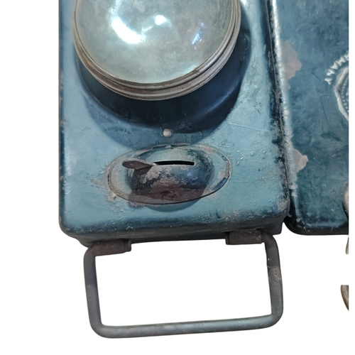 Luz antorcha batería vintage antigua forma única hierro vidrio hecha a mano, Alemania - Imagen 9 de 13