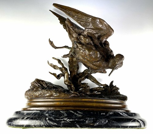 Antique French Animalier Bronze Sculpture, Marble Plinth, Signed J. Moigniez - Picture 3 of 12