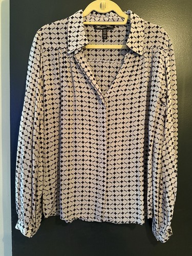 Winter Kate By Nicole Richie Geometric Print Button Down Blouse Top LARGE $218