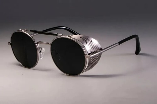 Gafas de sol Steampunk para hombre y mujer retro redondas de metal protector lateral - Imagen 26 de 30