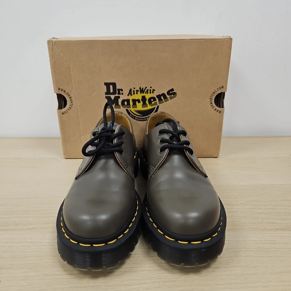 Dr Martens 1461 Khaki Grey Smooth Leather Chunky Bex Shoes Size Uk 5 Eu 38 - Image 2 of 4
