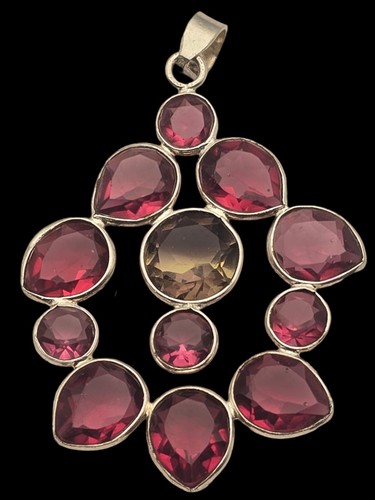 Sehr ungewöhnlicher & großer Vintage Sterlingsilber & Edelstein Cluster Anhänger - Bild 1 von 5