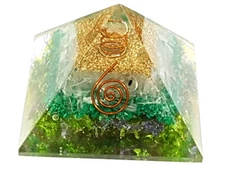Peridot Selenite & Malachite Orgone Pyramid Natural Stones Chips Pyramid