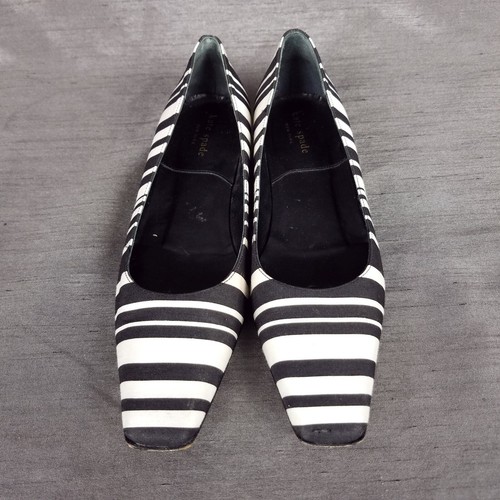 Kate Spade Vintage schwarz elfenbein gestreift spitz eckige Zehenpartie niedriger Absatz Pumps Größe 7,5 - Bild 2 von 8
