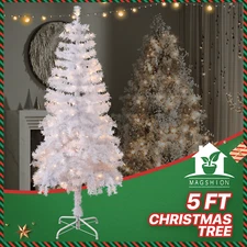 5 FT White Christmas Tree Artificial Décor w/ Light LED Party Holiday In/Outdoor