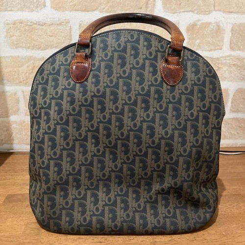 CHRISTIAN DIOR Handbag Trotter Canvas Hand Bag Canvas Green x Brown Leather Used