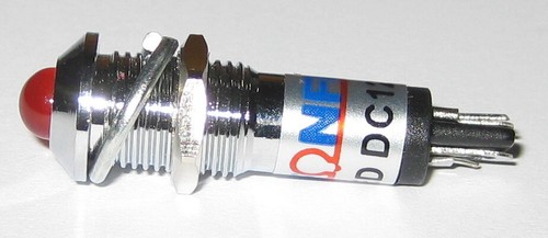 Panel Mount LED - Red - Chrome Case - 12V DC - 8mm Mounting - Lockwasher / Nut - Picture 3 of 6