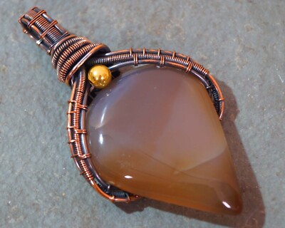 Brown Onyx Pendant Handmade Copper Wire Wrapped Gifts