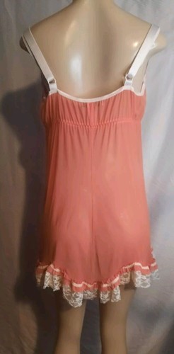 VTG ESCANTE Lingerie Babydoll Gown w Lace Sz M- Fits Large Busts Underwire Coral - Picture 4 of 6