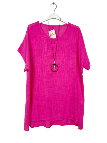 Ladies LongTop Cotton Necklace Plain Top Summer Short Sleeve Tunic Tee Plus Size - Picture 16 of 16