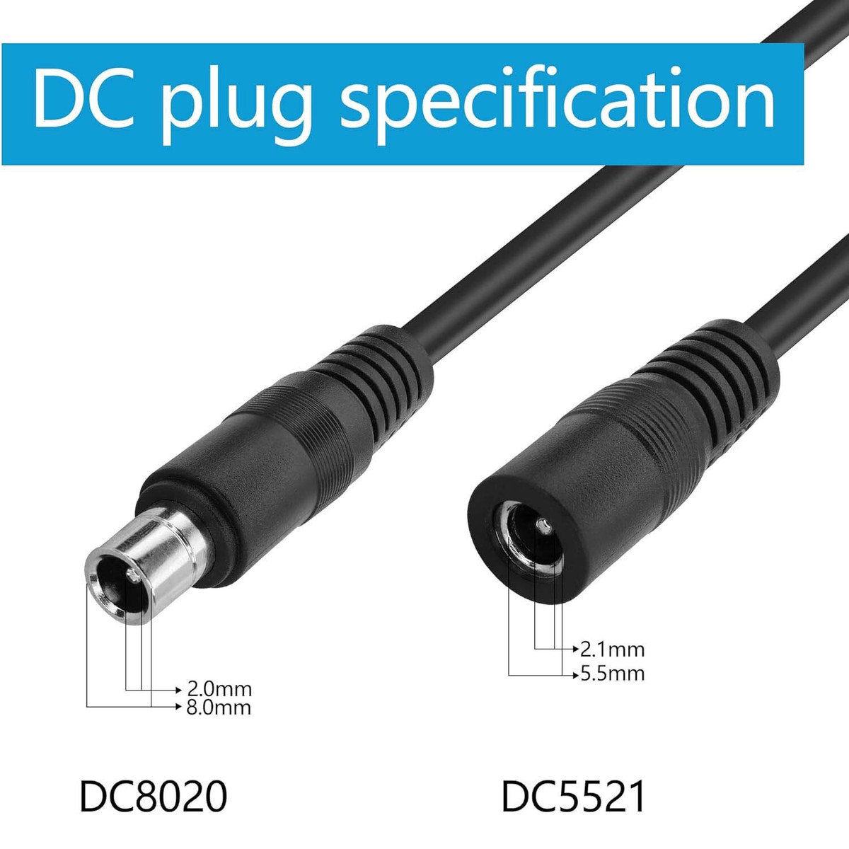 DC 8mm 16AWG 8020 Male to 5.5mm x 2.1mm Female Power Adapter Cable