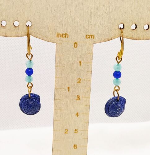 Gold Plated Summer Sea Shell Beaded Dangle Earrings - Handmade Beach Jewelry - Picture 5 of 7