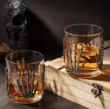 The Wine Savant Goth Skeleton Hands Glasses Set of 2