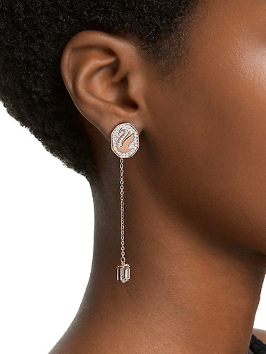 Swarovski Signum Swan Crystal & Rose Gold Drop Earrings 5628569 - Picture 2 of 7