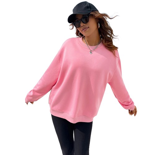 Retro Round Neck Sweatshirt Women's Autumn Thin Loose Long Sleeve Tops USA - Picture 3 of 48