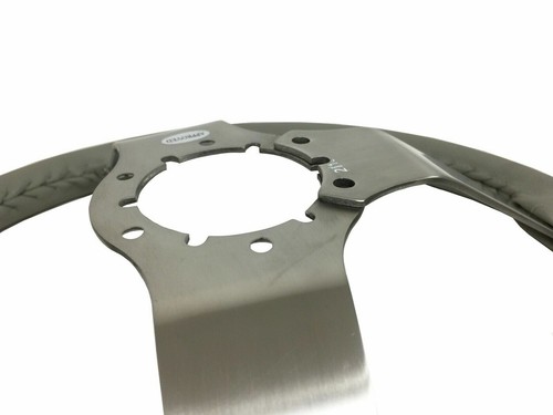 VSW 14 inch Gray Leather Steering Wheel, 6 Bolt Stainless Steel Spokes 3 in. - Picture 2 of 5