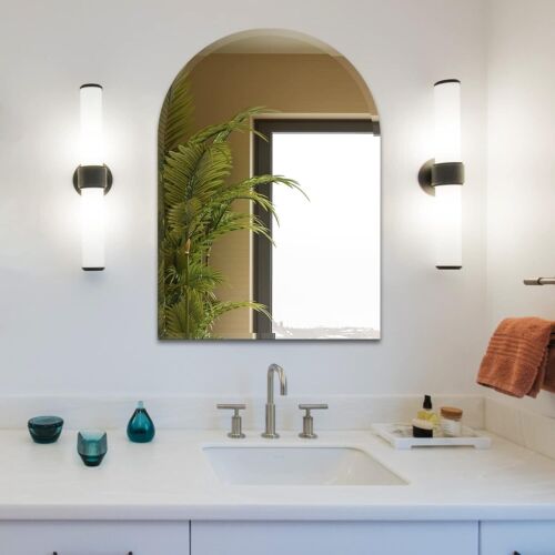 Arched Frameless Mirror Arch Hanging Wall Mounted Mirror for Bathroom, 26x38Inch