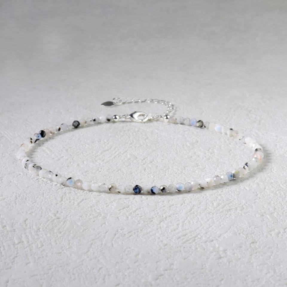 Natural Black Moonstone Blue High Flash Healing Calming Women's Beach Anklet - Image 2 of 2
