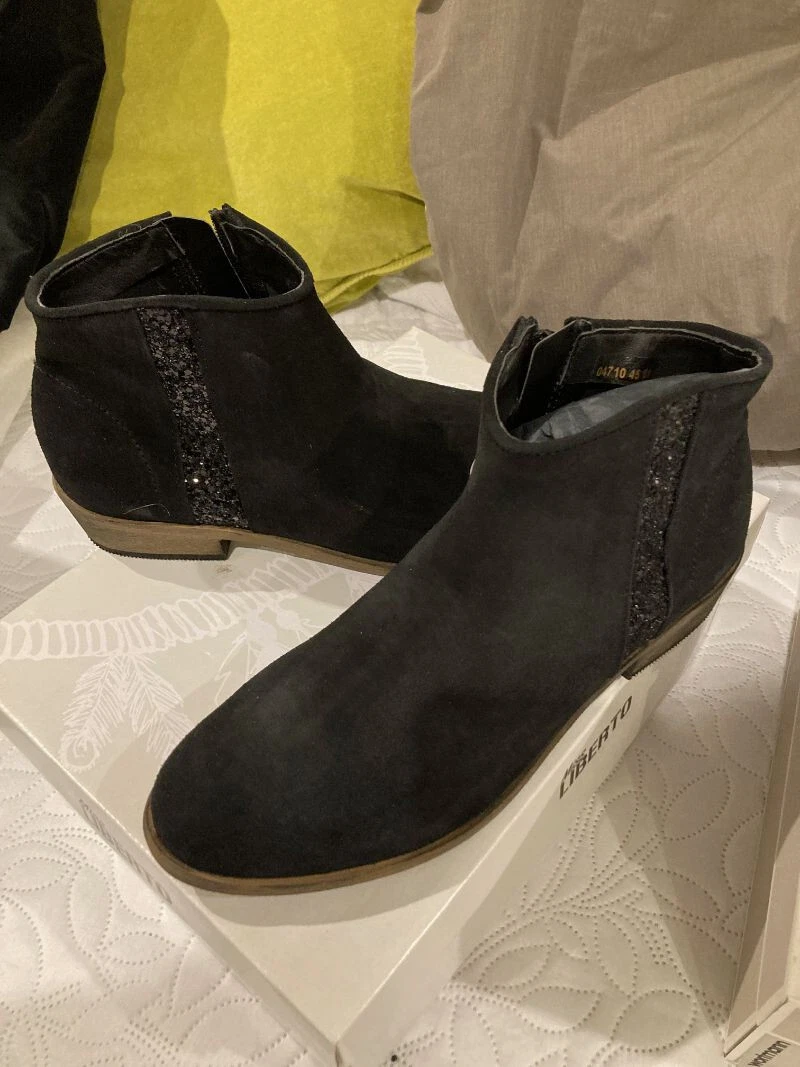 Boots Femme cuir velours et bande paillet e style smoking eBay