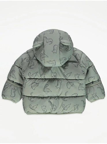 NEW GEORGE Baby Boys Green Dinosaur Fleece Lined Padded Coat Size 12-18 Months - Picture 2 of 5