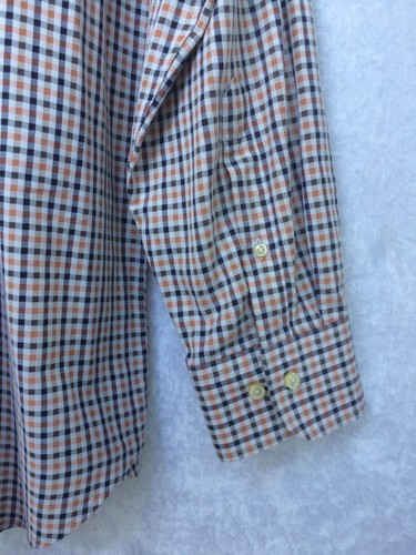 Peter Millar Button Down Dress Shirt Orange Blue Beige Checks Plaid Size Large - Picture 9 of 12