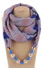Jewelry Scarf Jewelry Scarf Blue White Check Loop Scarf Loop Necklace Beads