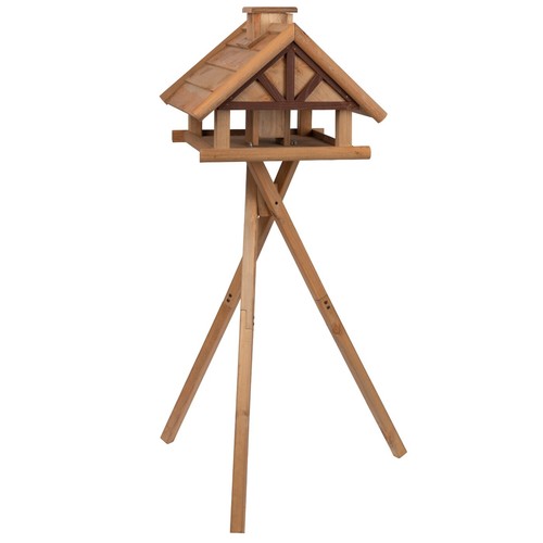 Vogelhaus Levar mit Ständer Natur Holz Wetterfest Kreuzstandfuß Vogel Futterhaus - Bild 1 von 10