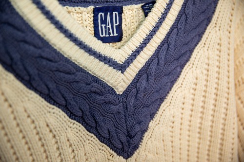 GAP Vintage Cable Knit Cricket Sweater V-Neck 90s Oversized Fit - Men's M - Picture 4 of 11