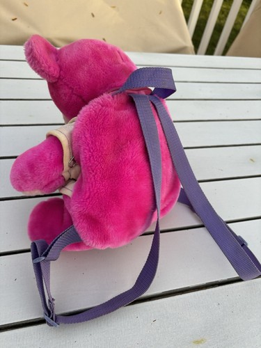 Vintage 2001 Barbie Theme Heart Pink Bear Plush Backpack Bookbag - Picture 3 of 5