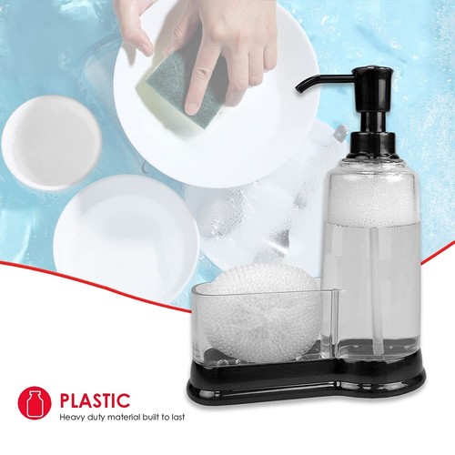 Plastic Soap Dispenser with Sponge Compartment, Black - Bild 4 von 7