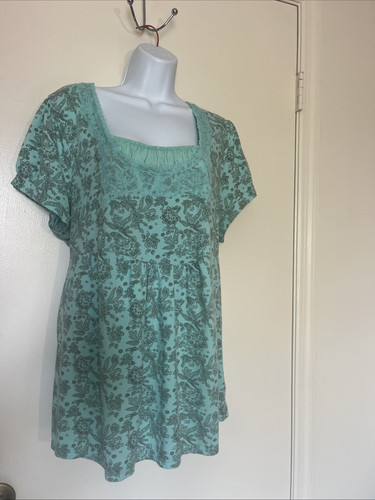 Women’s FADED GLORY Teal Green Vintage Shortsleeve Pullover W/back Tie Top Sz 2X - Bild 1 von 7