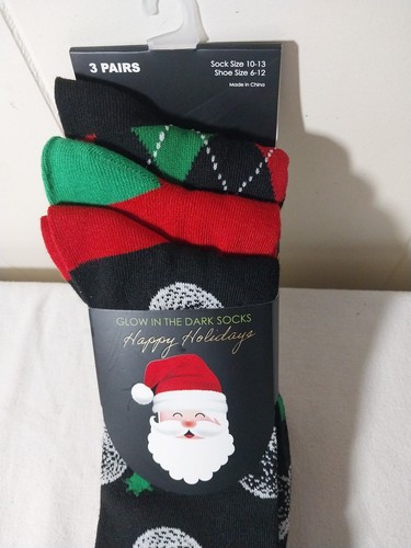 Christmas Glow In The Dark Socks Golf Balls, Plaid Sz 6-12 Shoe Mens 3 Pair - Picture 2 of 7