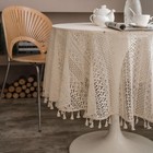 Round Lace Tablecloths with Tassels, Washable Crochet Vintage Cotton Table Cover