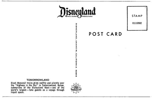 DISNEYLAND Tomorrowland MONORAIL Submarine Ride 1960s Vintage Postcard - Picture 2 of 2