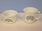 Vintage Pyrex Summer Impressions Blue & White Creamer and 4" Sugar Bowl