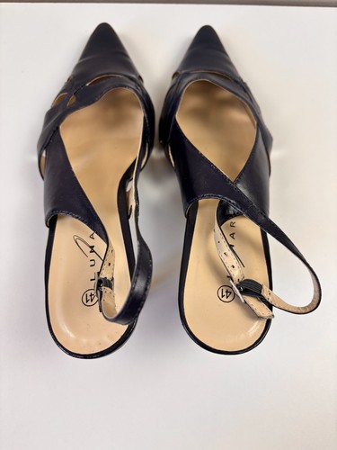 Lunar UK 7.5 Florence Navy Leather Slingback Pointed Heels Court Shoes Used - Picture 7 of 9