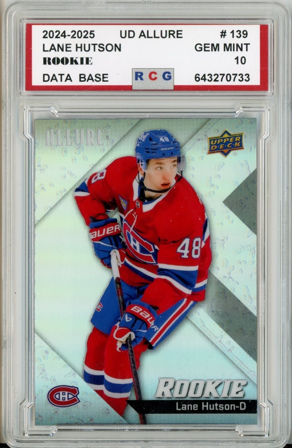 2024-25 Upper Deck Allure Glitter Bomb #139 Lane Hutson RC - CANADIENS - RCG 10