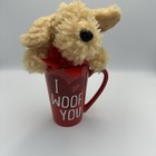 "I Woof You" Coffee Mug Dog Plush Toy Valentines Gift Love Puppy Red White NEW