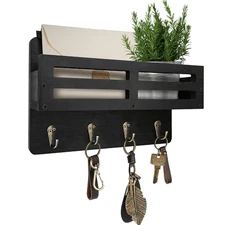 Rustic Key Holder for Wall Farmhouse Shelf with 4 Hooks Key Racks Mail Organizer