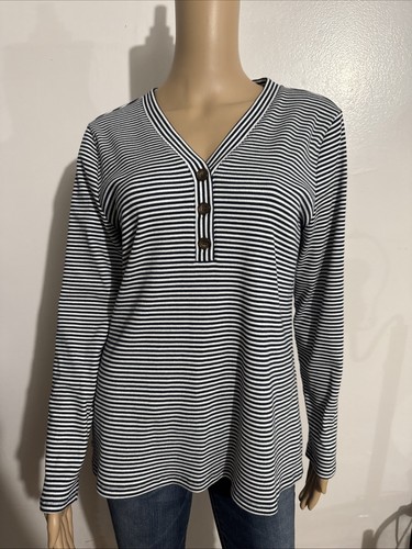 CHICO'S GESTREIFTES GERIPPTES HENLEY-T-SHIRT GRÖSSE LARGE (2) Damen TOP LANGARM