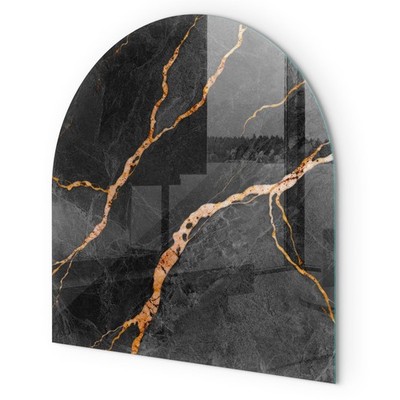 Funkenschutzplatte Kaminofen Glas Eleganter Marmor mit Adern Rund Halbrundbogen