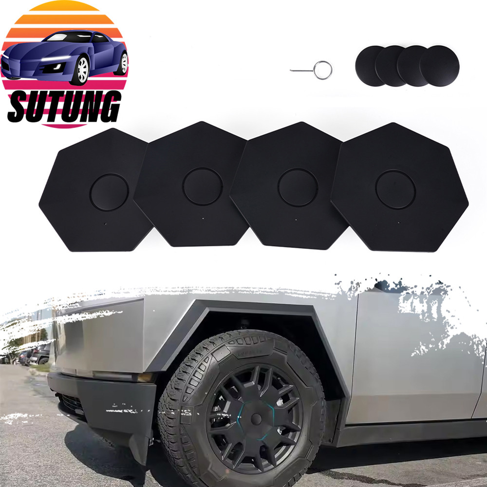 4x Black Full Coverage Wheel Center Cover Hub Caps For Tesla Cybertruck OE-Style
