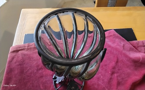 Vintage Apothecary Jar 16" Hand Blown Wrought Iron Caged Bubble Glass w/Lid - Picture 6 of 11