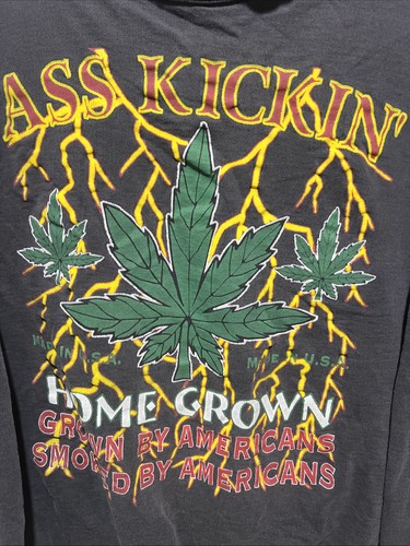 Vintage Harley Davidson Marijuana Weed Tee Sweatshirt Ass Kickin’ Home Grown XL - Picture 2 of 8