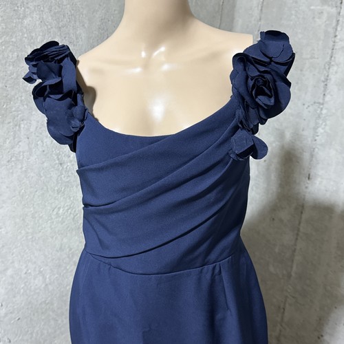 MARCHESA Couture 3D Floral Applique Off Shoulder Navy Blue Long Gown Dress US 8 - Picture 3 of 7