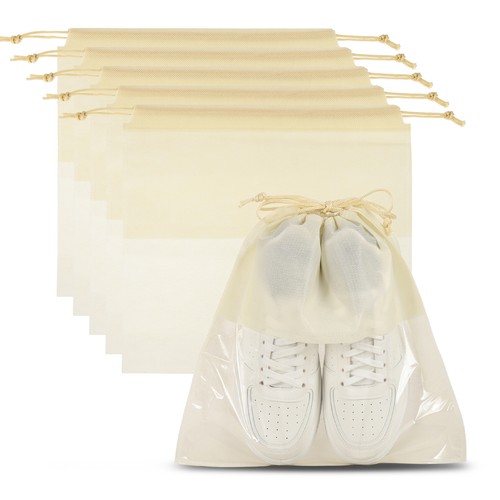 6 Pcs 18" Shoe Bags for Travel Dustproof Drawstring Bags Dust Cover Beige - Afbeelding 1 van 7