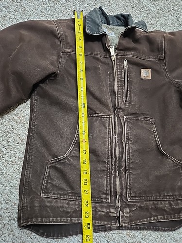 Carhartt Jacket Sherpa Lined Brown Duck Canvas YOUTH Large 10/12 - Picture 10 of 21