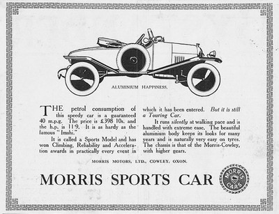 MORRIS Sportwagen - antike Werbung 1921