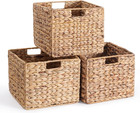 12X12X10In Water Hyacinth Storage Baskets, Wicker Storage Cubes Set of 3, Kitche