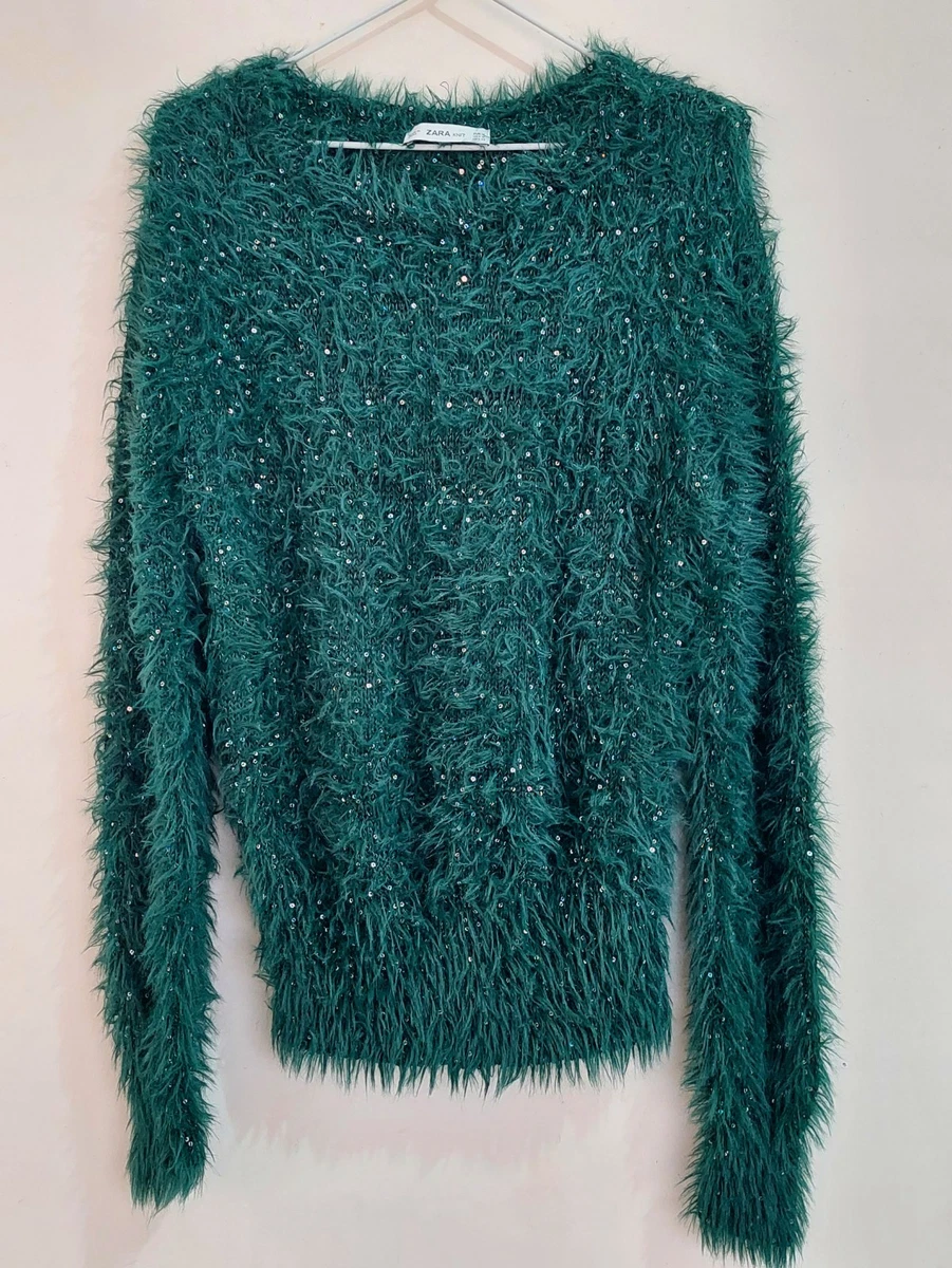 ZARA oversized green fluffy sequin jumper size M